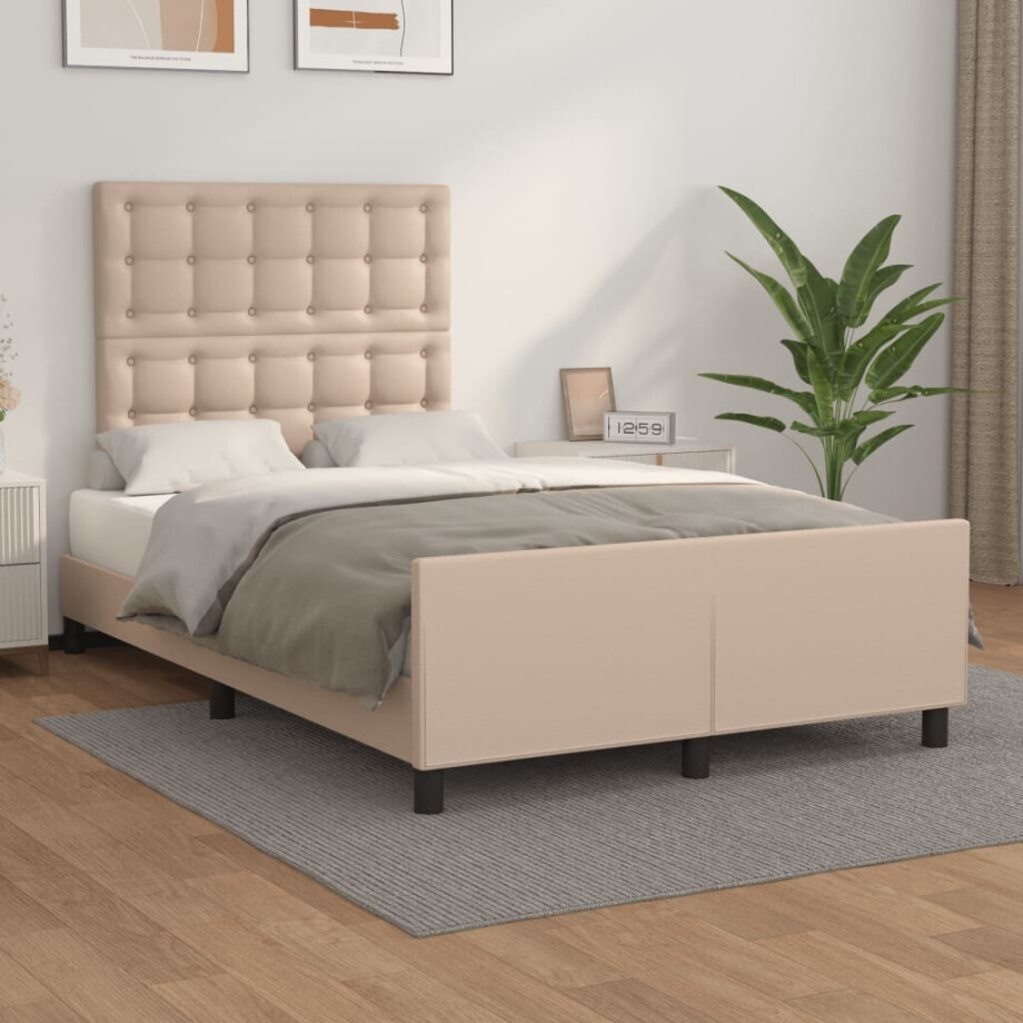 vidaXL Bedframe zonder matras 120x190 cm kunstleer cappuccinokleurig afbeelding 1