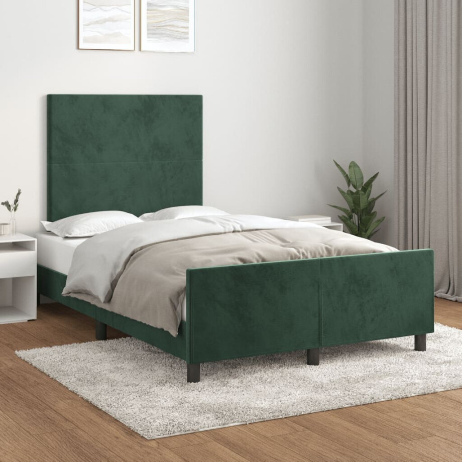 vidaXL Bedframe zonder matras 120x190 cm fluweel donkergroen vidaXL Bedframe zonder matras 120x190 cm fluweel donkergroen afbeelding 1