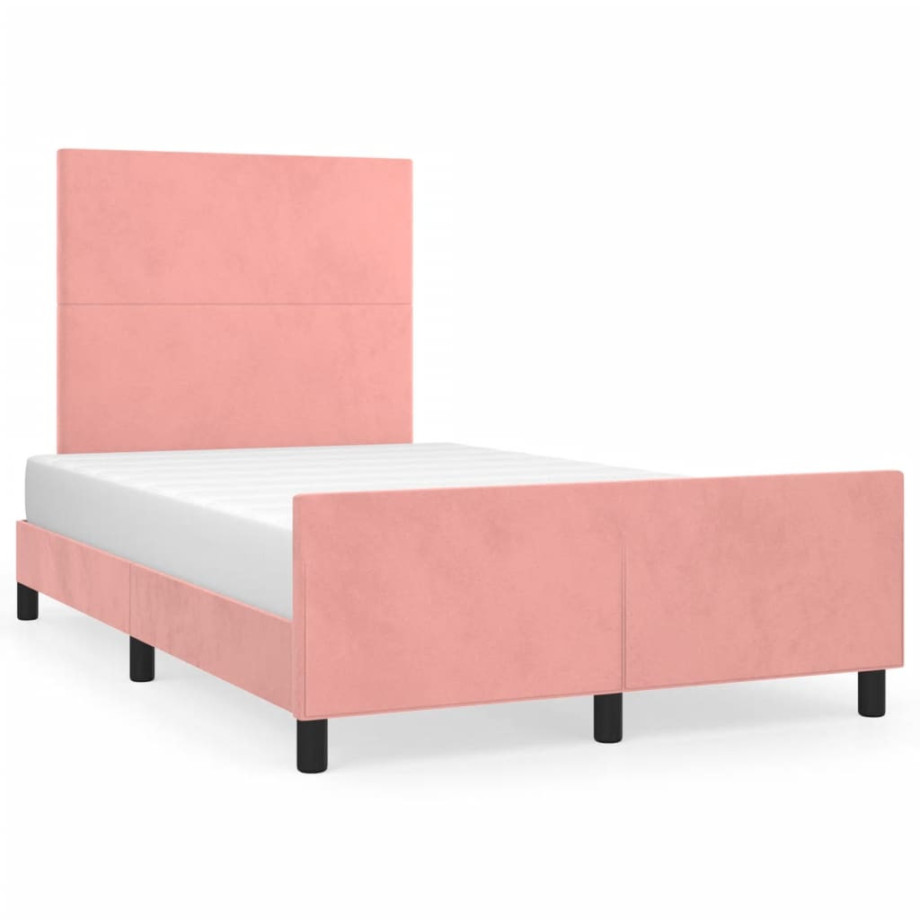 vidaXL Bedframe met hoofdbord fluweel roze 120x190 cm afbeelding 1