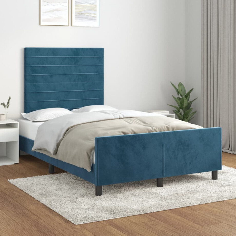 vidaXL Bedframe zonder matras 120x190 cm fluweel donkerblauw afbeelding 1