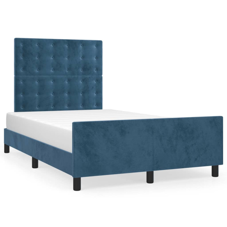 vidaXL Bedframe met hoofdbord fluweel donkerblauw 120x190 cm afbeelding 1