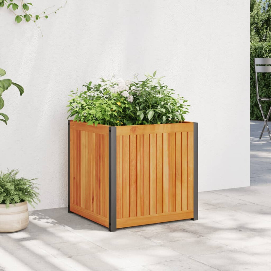 vidaXL Plantenbak 45x45x44 cm massief acaciahout en staal afbeelding 1