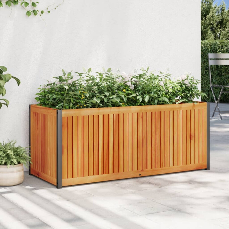 vidaXL Plantenbak 110x45x44 cm massief acaciahout en staal afbeelding 1
