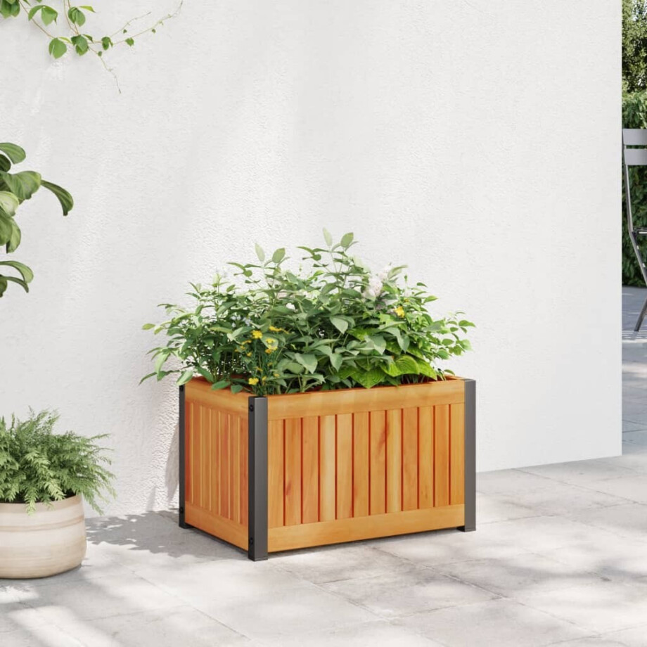 vidaXL Plantenbak 45x30x27,5 cm massief acaciahout en staal afbeelding 1