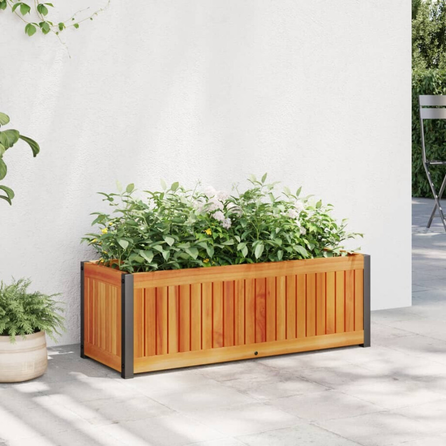 vidaXL Plantenbak 80x30x27,5 cm massief acaciahout en staal afbeelding 1