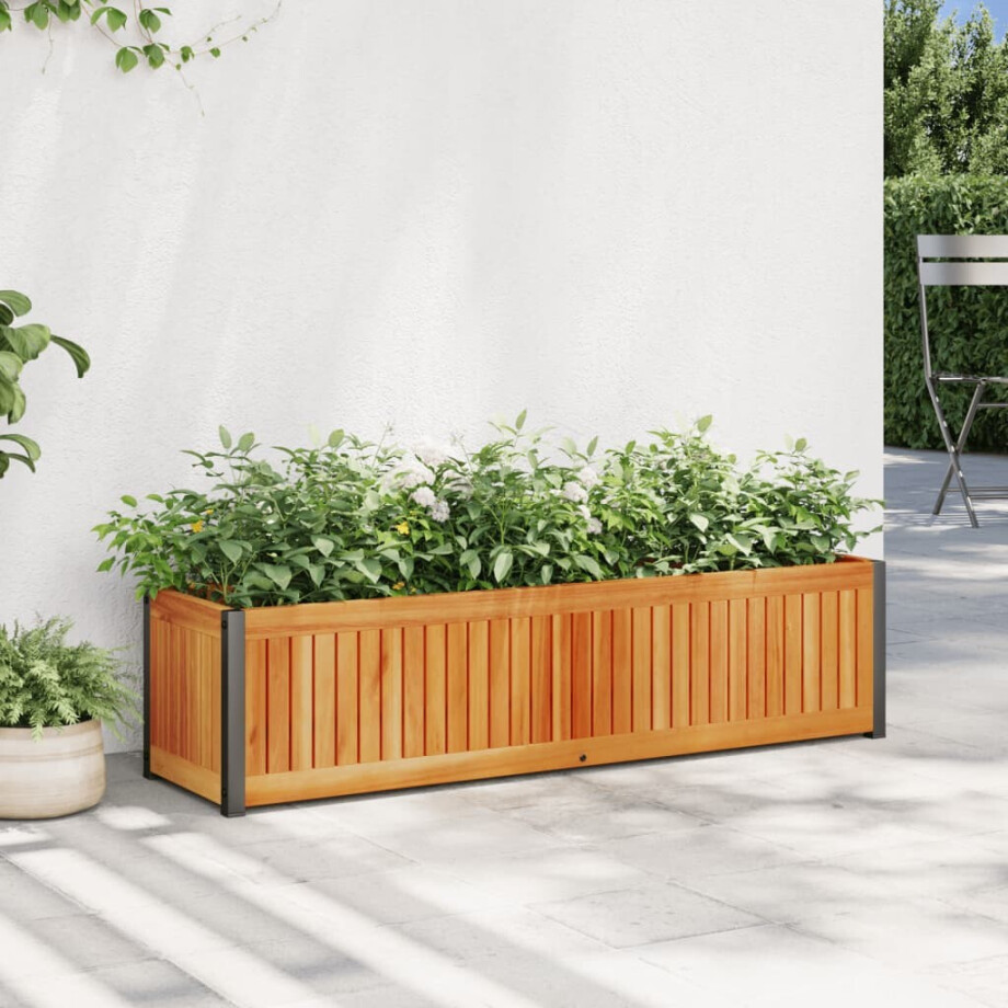 vidaXL Plantenbak 110x30x27,5 cm massief acaciahout en staal afbeelding 1