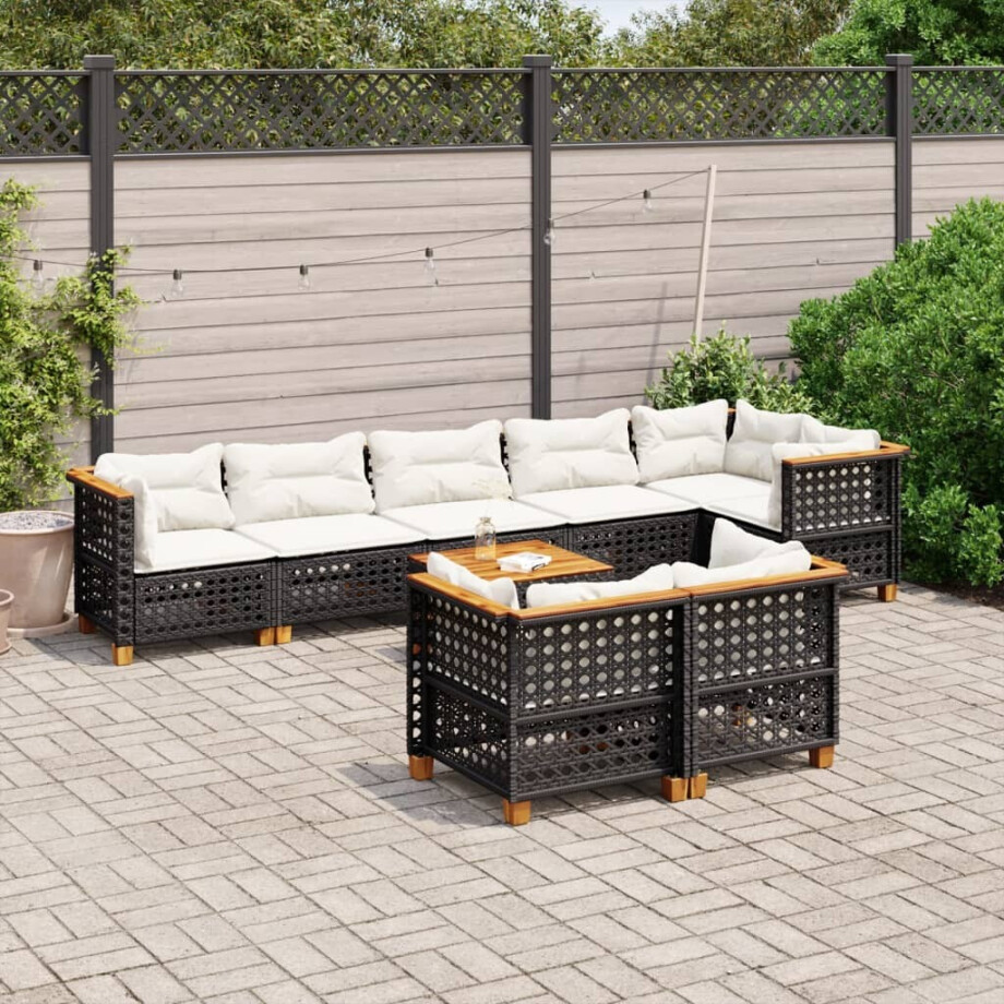 vidaXL 9-delige Loungeset met kussens poly rattan zwart afbeelding 1