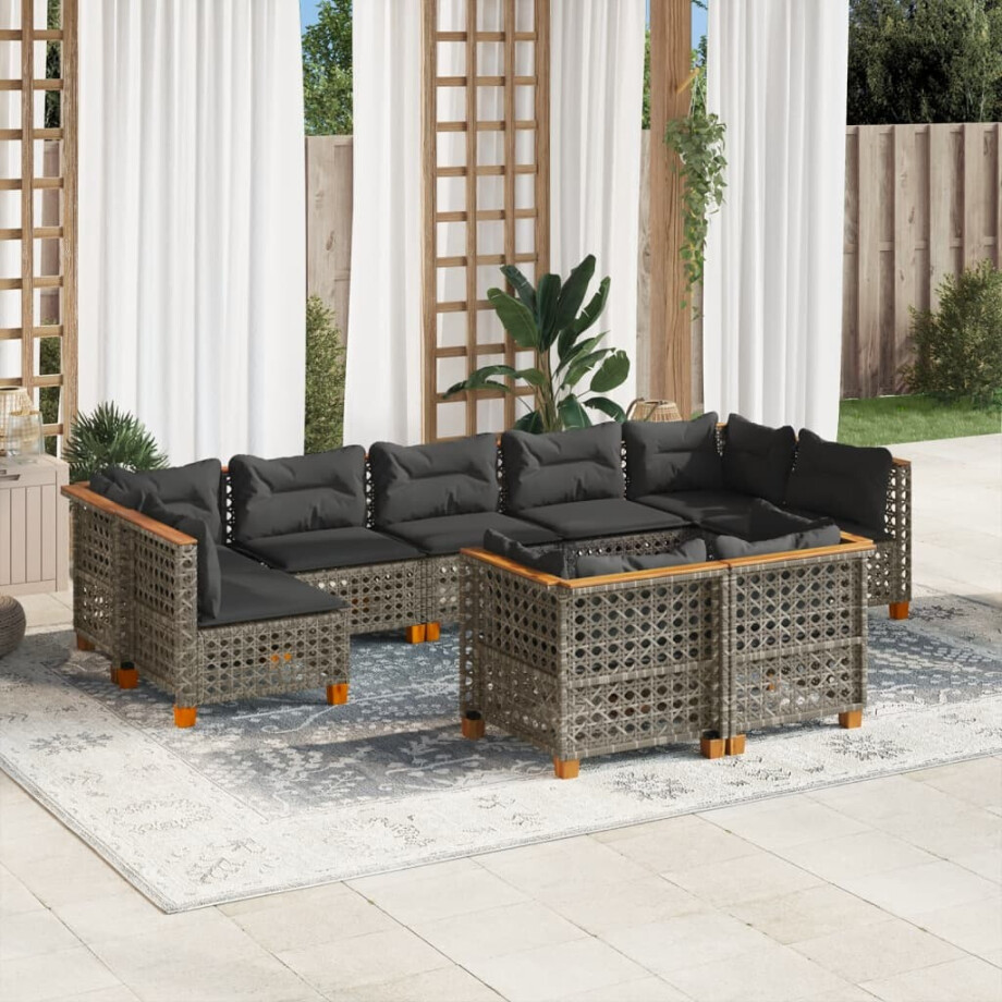 vidaXL 9-delige Loungeset met kussens poly rattan grijs vidaXL 9-delige Loungeset met kussens poly rattan grijs afbeelding 1