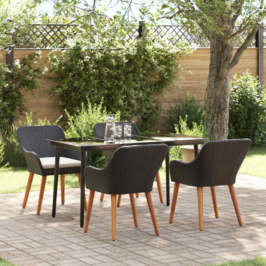 vidaXL Tuin eettafelset met kussen 5 pcs Zwart poly rattan vidaXL Tuin eettafelset met kussen 5 pcs Zwart poly rattan afbeelding 1