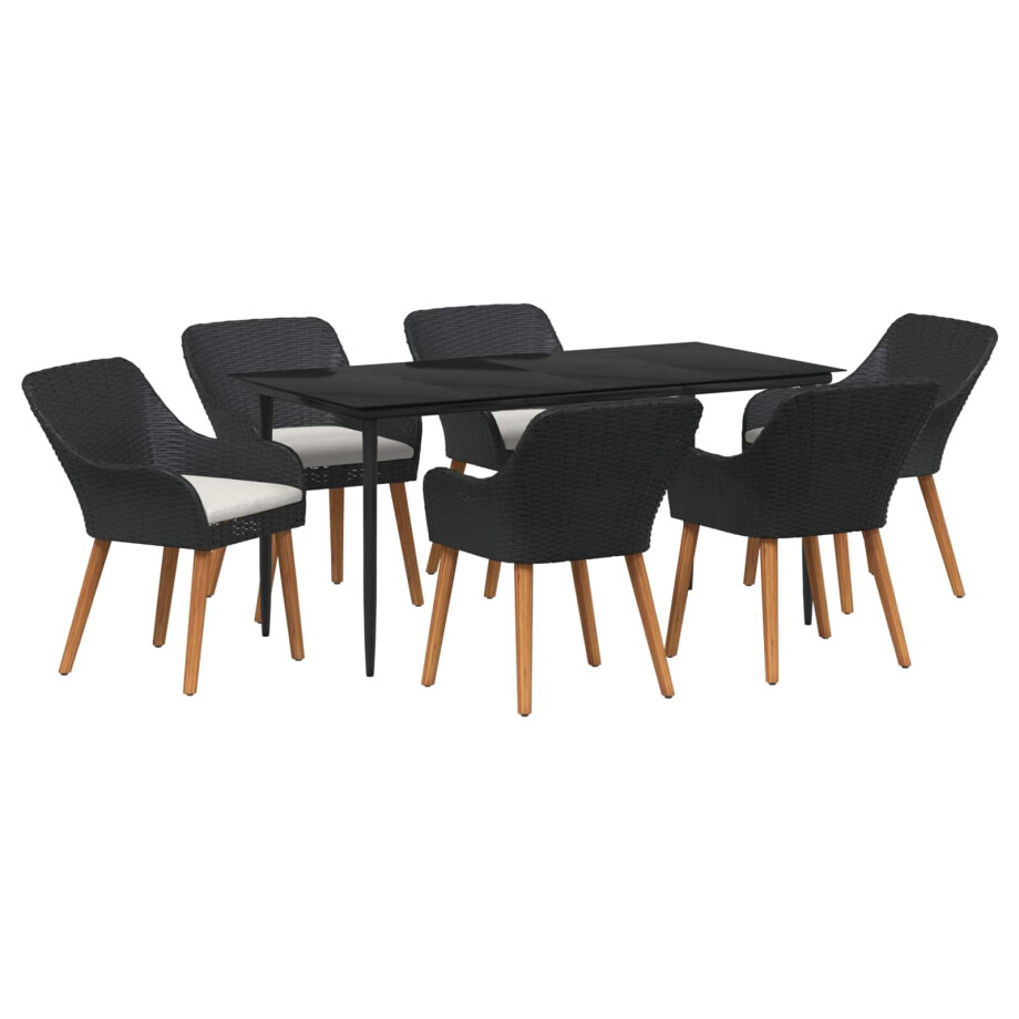 vidaXL Tuin eettafelset met kussen 7 pcs Zwart poly rattan afbeelding 1