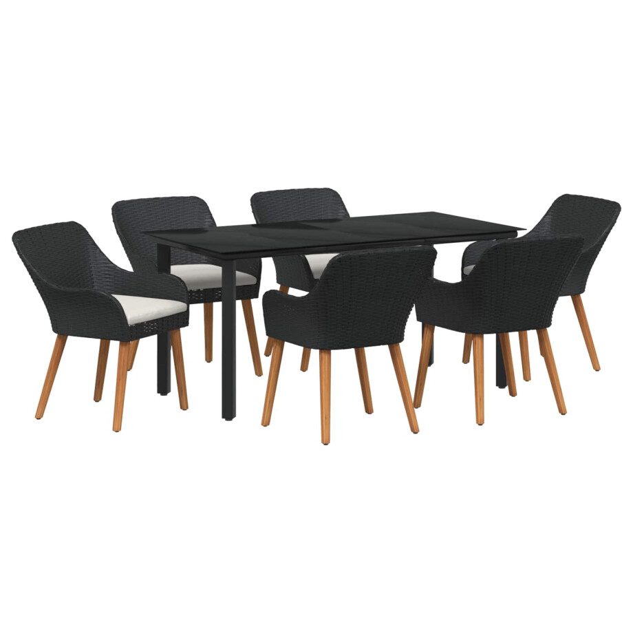 vidaXL Tuin eettafelset met kussen 7 pcs Zwart poly rattan vidaXL Tuin eettafelset met kussen 7 pcs Zwart poly rattan afbeelding 1