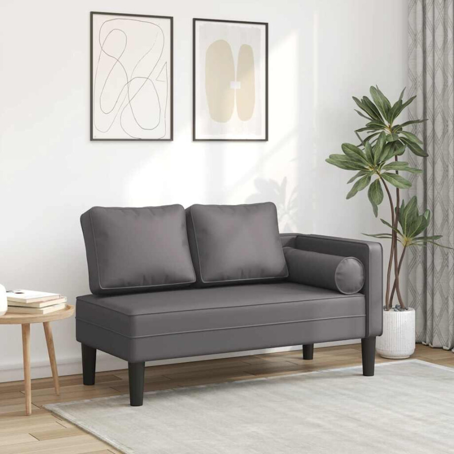 vidaXL Chaise longue met kussens kunstleer grijs afbeelding 1
