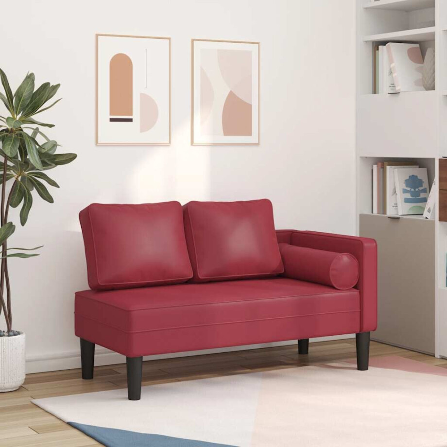 vidaXL Chaise longue met kussens kunstleer wijnrood afbeelding 1