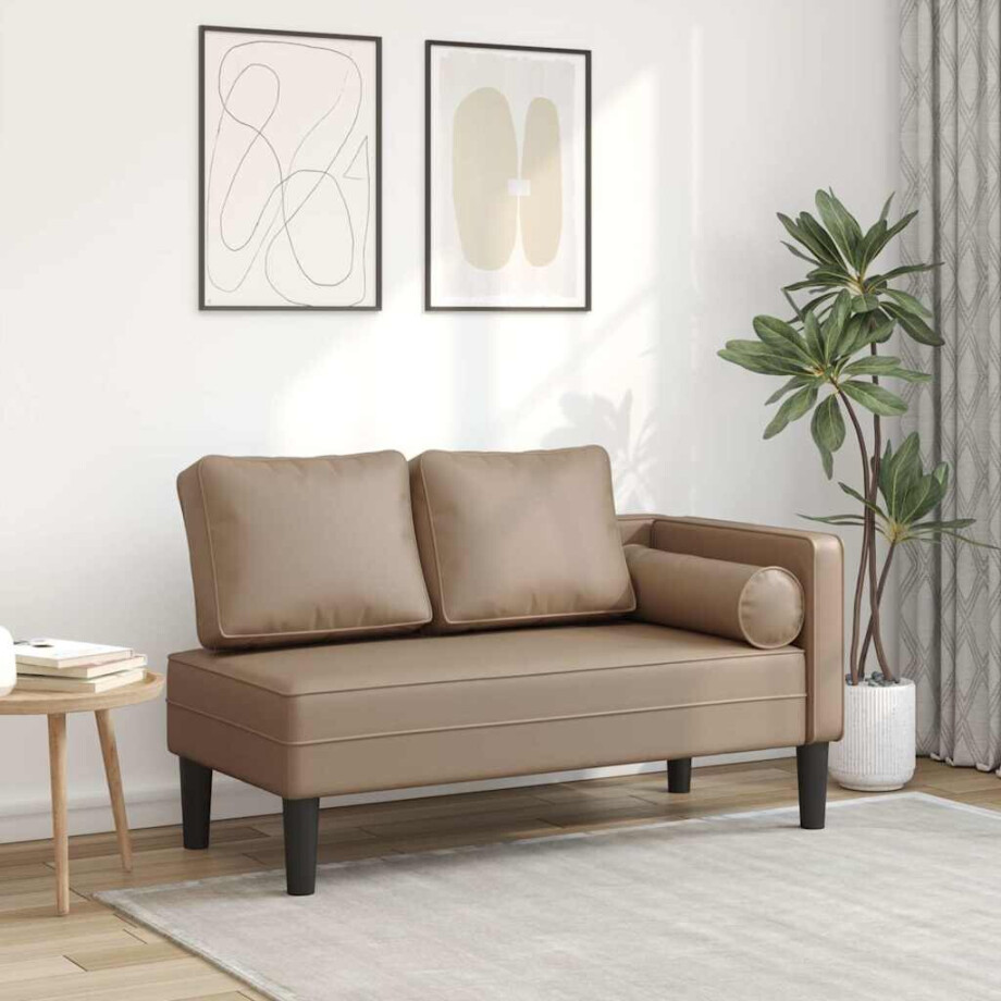 vidaXL Chaise longue met kussens kunstleer cappuccino afbeelding 1