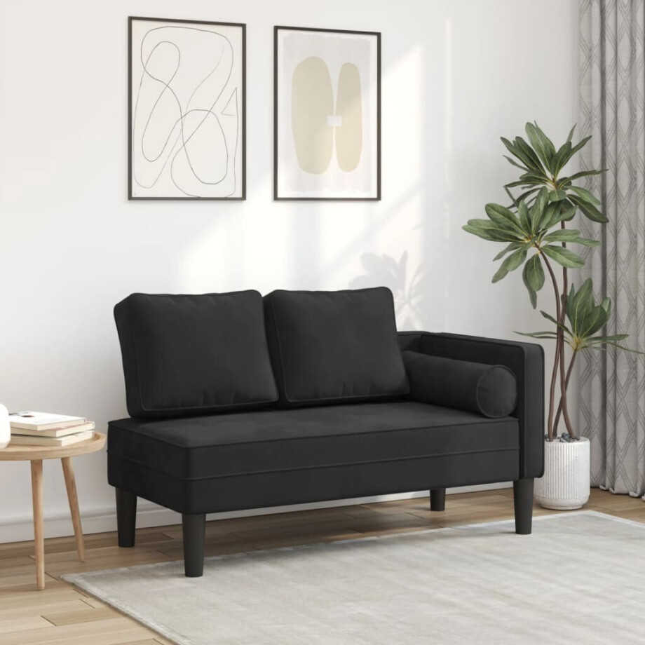 vidaXL Chaise longue met kussens fluweel zwart afbeelding 1