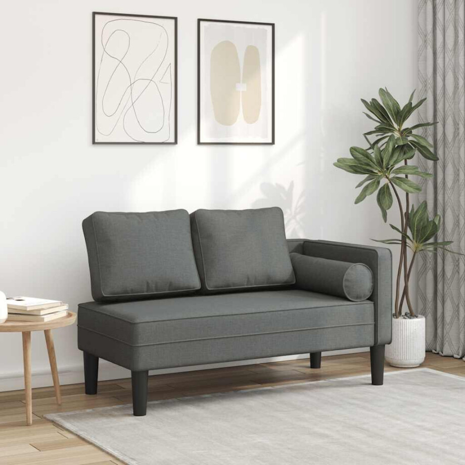 vidaXL Chaise longue met kussens stof donkergrijs afbeelding 1
