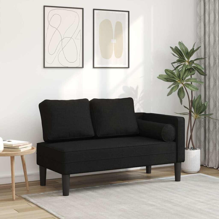 vidaXL Chaise longue met kussens stof zwart afbeelding 1