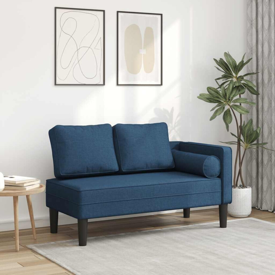 vidaXL Chaise longue met kussens stof blauw vidaXL Chaise longue met kussens stof blauw afbeelding 1