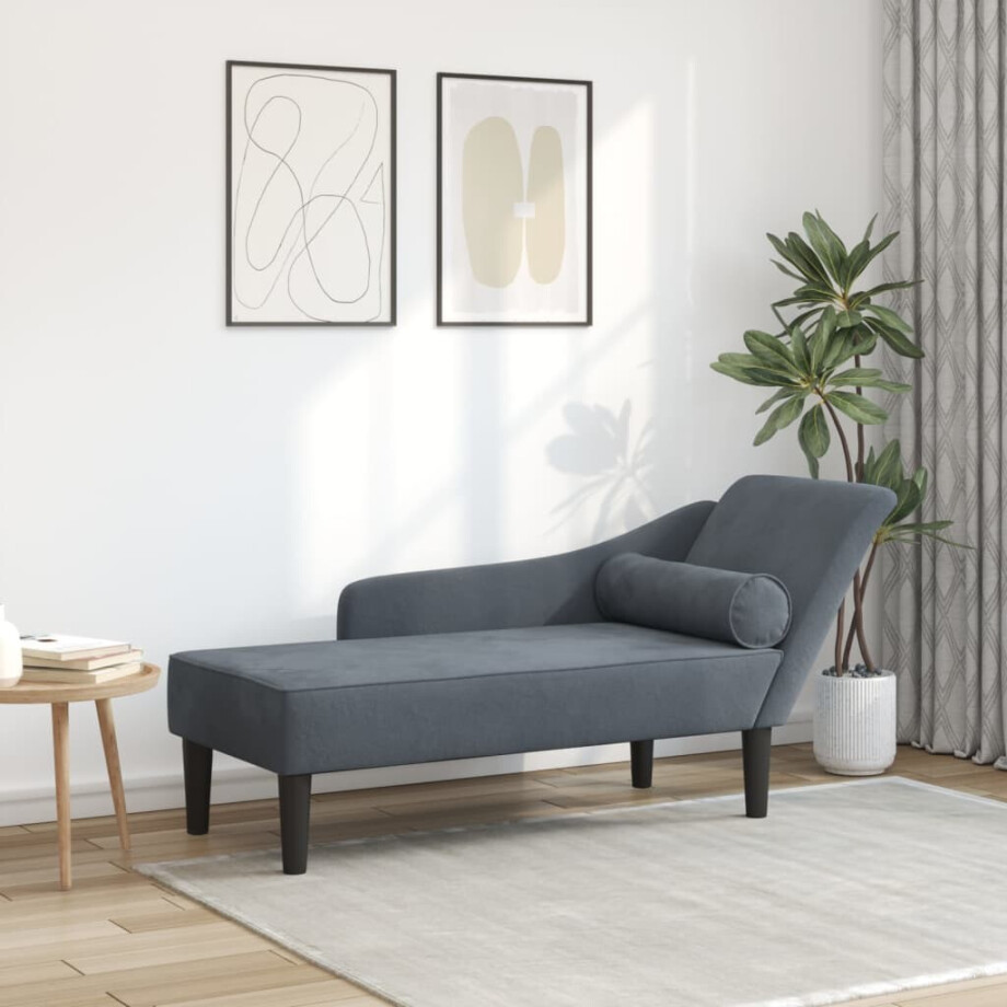 vidaXL Chaise longue met kussens fluweel donkergrijs afbeelding 1