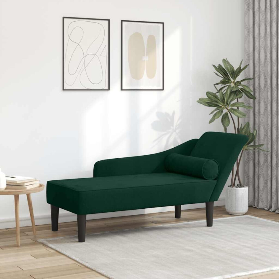 vidaXL Chaise longue met kussens fluweel donkergroen afbeelding 1