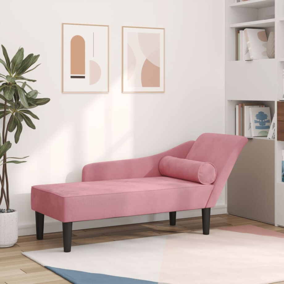 vidaXL Chaise longue met kussens fluweel roze vidaXL Chaise longue met kussens fluweel roze afbeelding 1