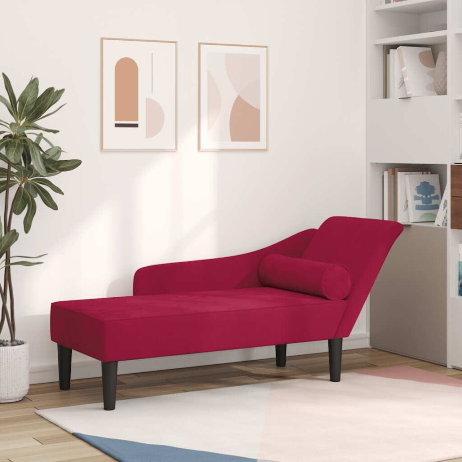 vidaXL Chaise longue met kussens fluweel wijnrood afbeelding 1