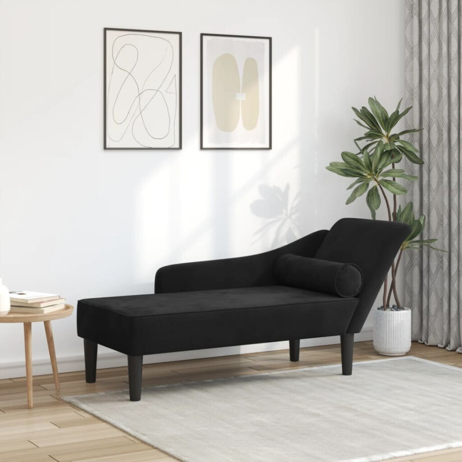 vidaXL Chaise longue met kussens fluweel zwart afbeelding 1