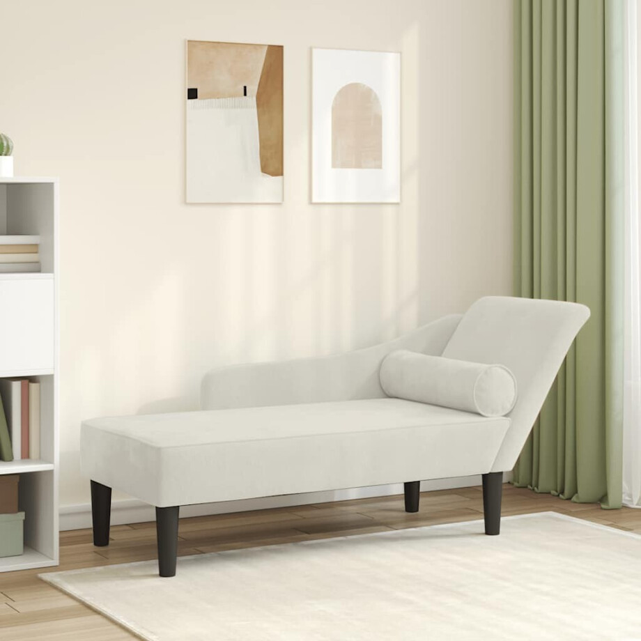 vidaXL Chaise longue met kussens fluweel crèmekleurig afbeelding 1