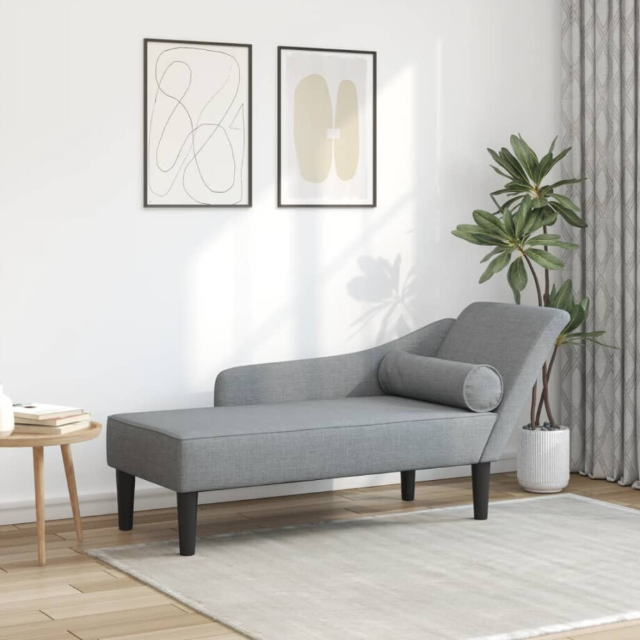 vidaXL Chaise longue met kussens stof lichtgrijs afbeelding 1