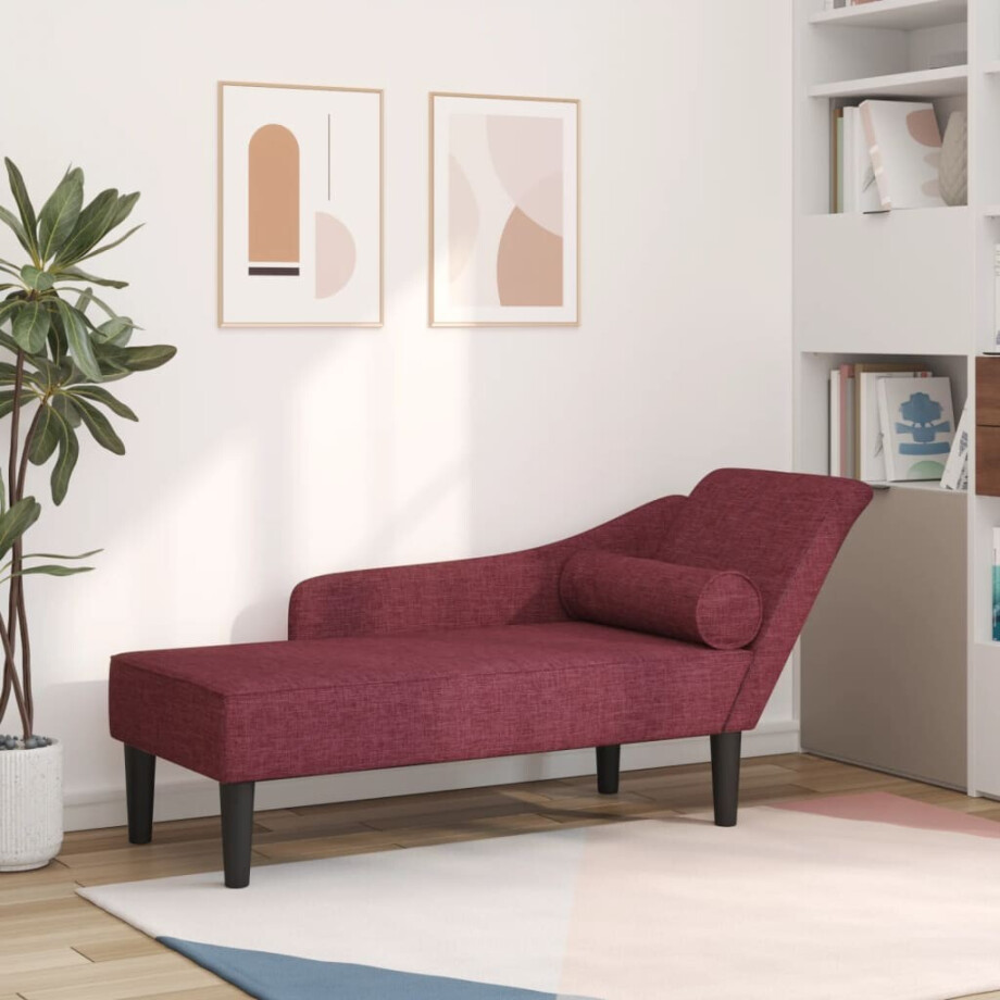 vidaXL Chaise longue met kussens stof wijnrood afbeelding 1