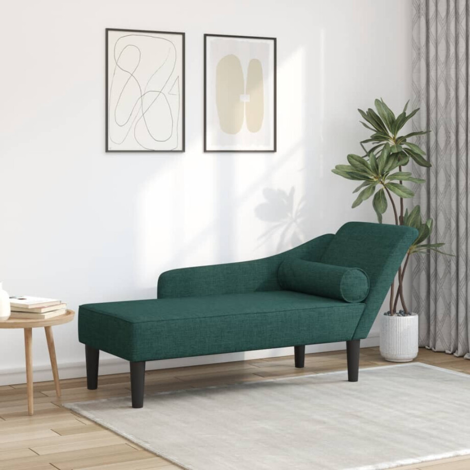 vidaXL Chaise longue met kussens stof donkergroen afbeelding 1