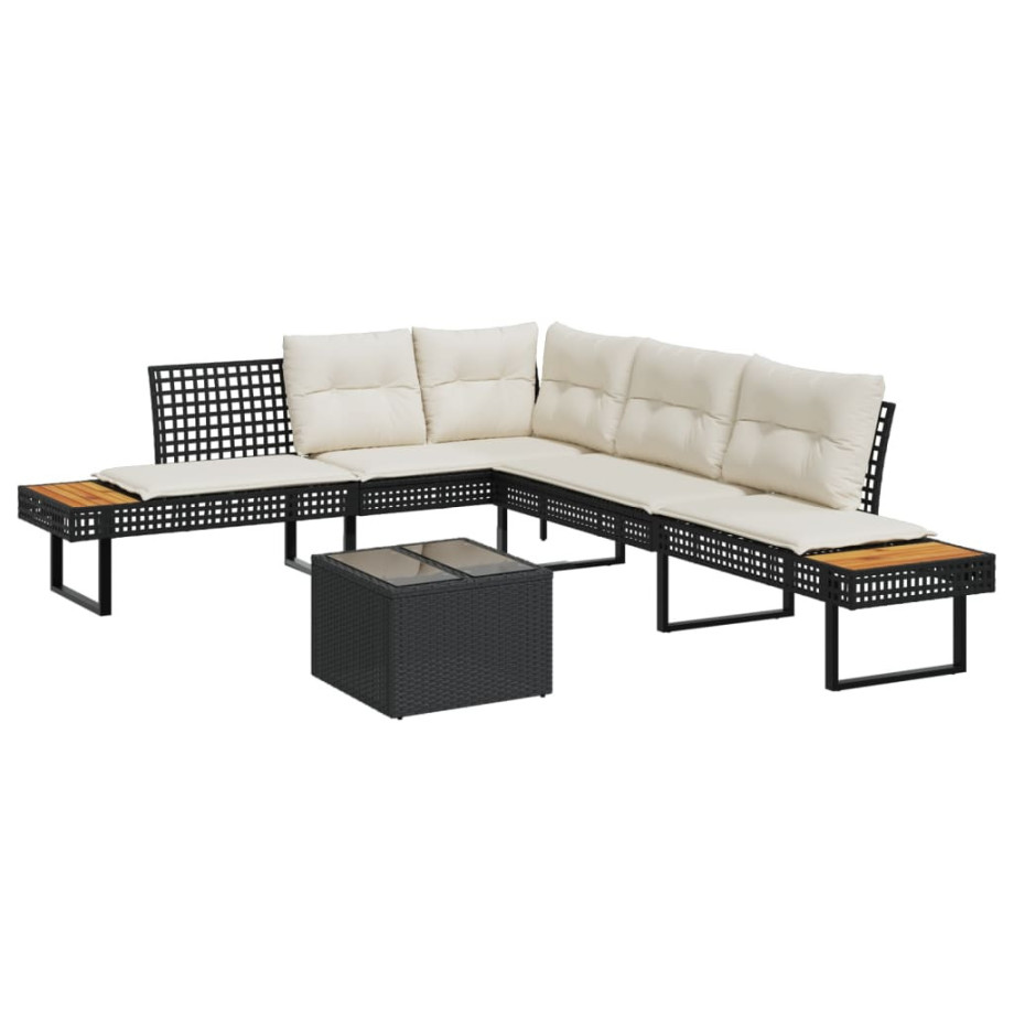 vidaXL 2-delige Loungeset met kussens poly rattan en glas zwart afbeelding 1