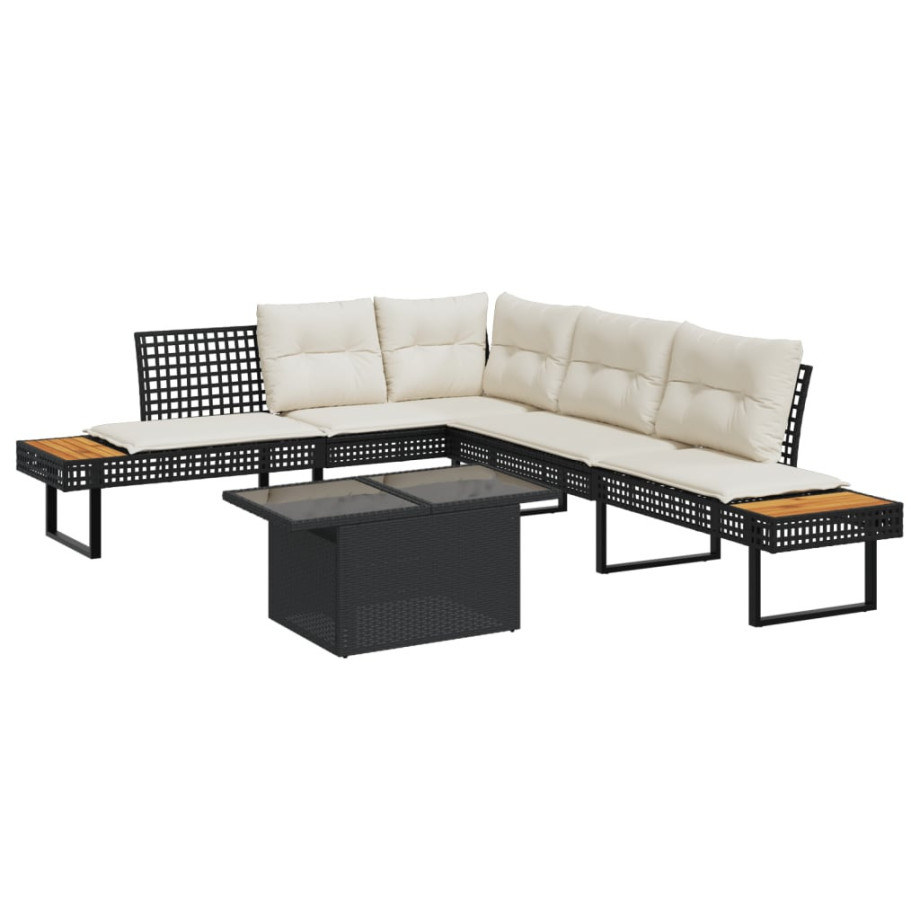 vidaXL 2-delige Loungeset met kussens poly rattan en glas zwart afbeelding 1