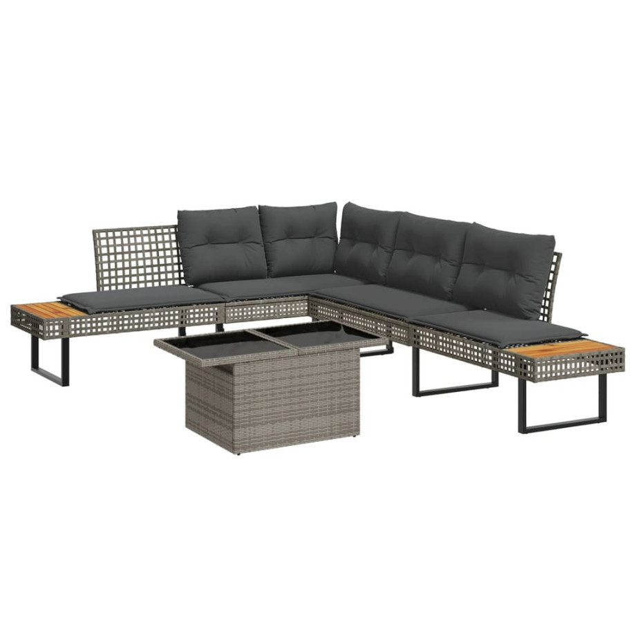 vidaXL 2-delige Loungeset met kussens poly rattan en glas grijs afbeelding 1