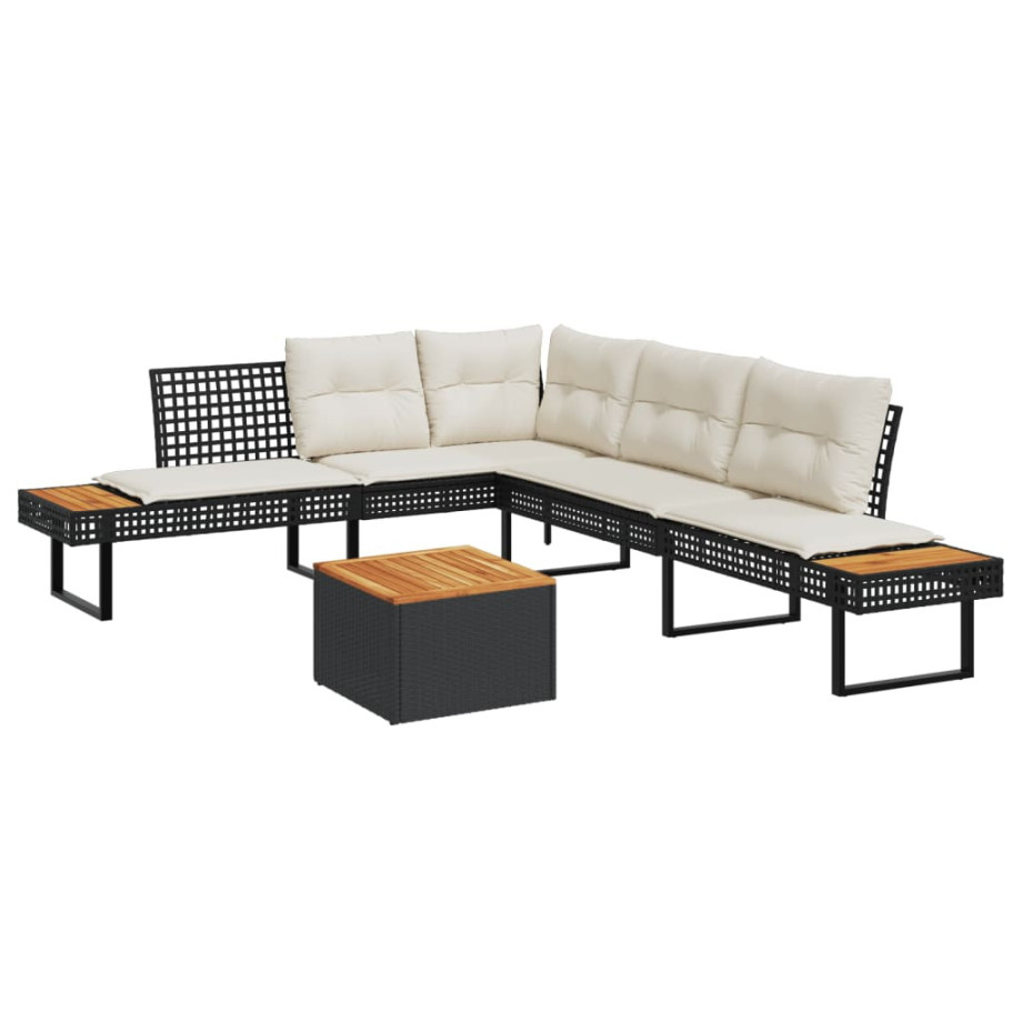 vidaXL 2-delige Loungeset met kussens poly rattan en acaciahout zwart afbeelding 1