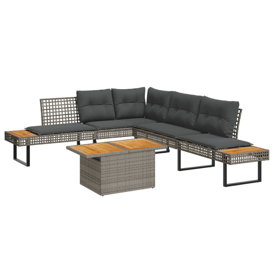 vidaXL 2-delige Loungeset met kussens poly rattan en acaciahout grijs vidaXL 2-delige Loungeset met kussens poly rattan en acaciahout grijs afbeelding 1