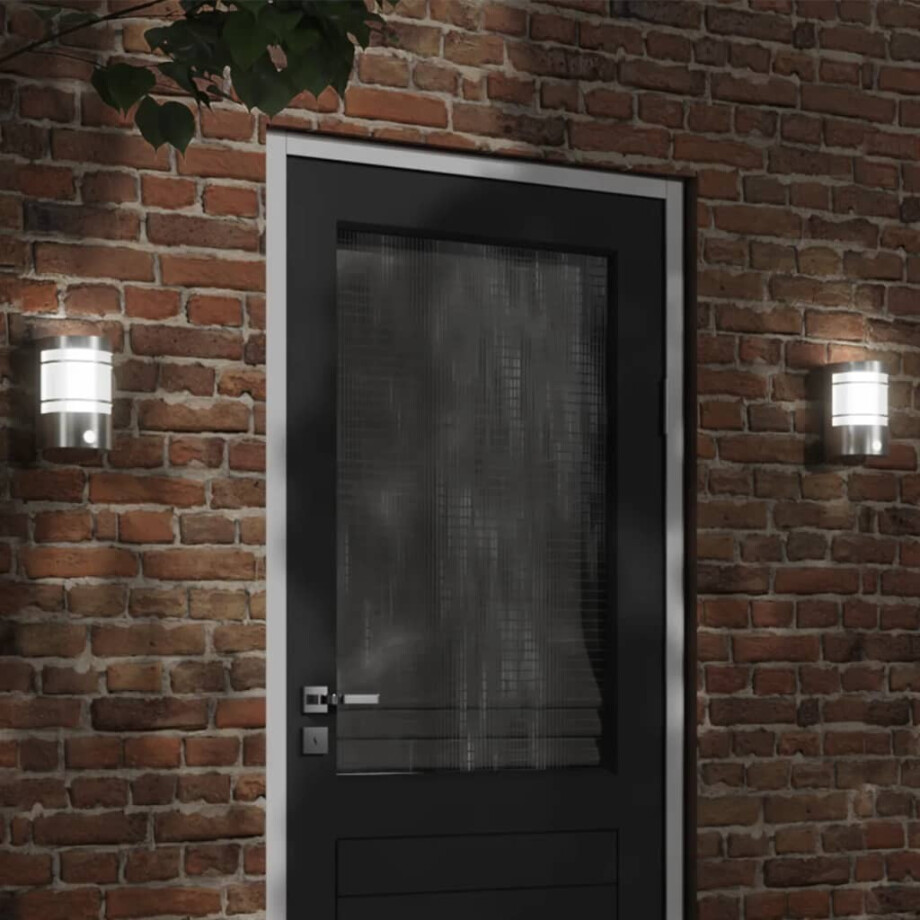 vidaXL Buitenwandlampen 2 st met sensors roestvrij staal zilverkleurig afbeelding 1