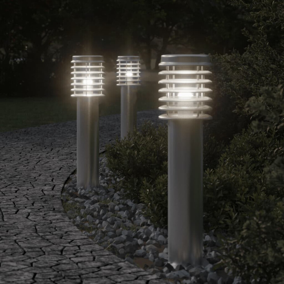 vidaXL Vloerlamp voor buiten 3 st 60 cm roestvrij staal zilverkleurig vidaXL Vloerlamp voor buiten 3 st 60 cm roestvrij staal zilverkleurig afbeelding 1