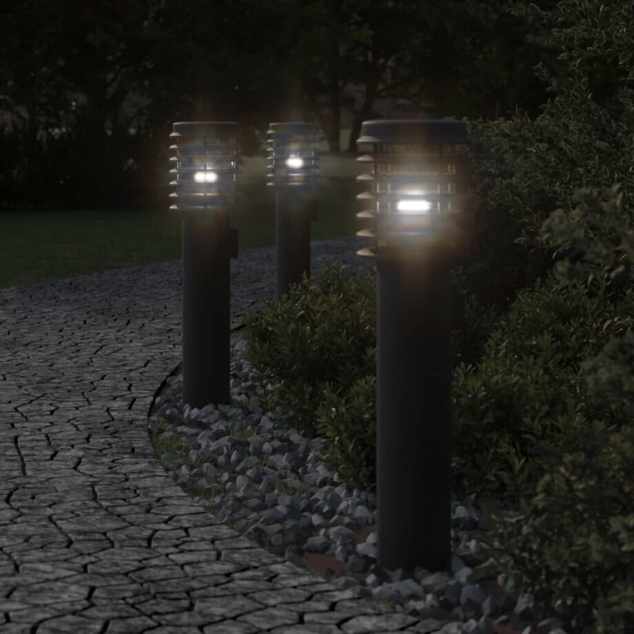 vidaXL Vloerlamp voor buiten 3 st 60 cm roestvrij staal zwart vidaXL Vloerlamp voor buiten 3 st 60 cm roestvrij staal zwart afbeelding 1