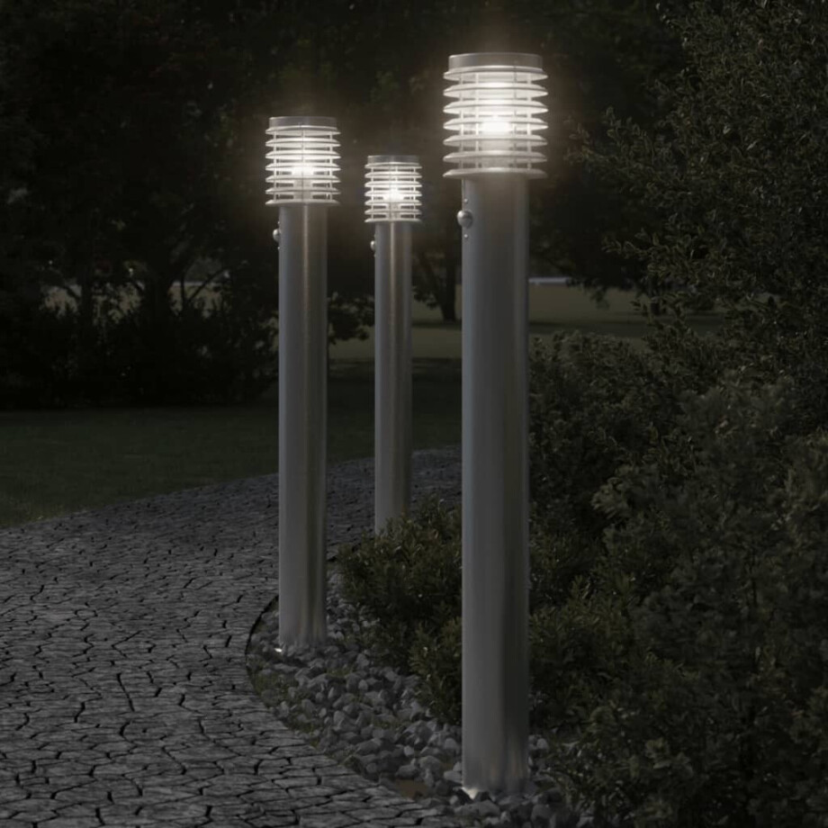 vidaXL Vloerlamp voor buiten met sensor 110 cm roestvrijstaal zilver afbeelding 1