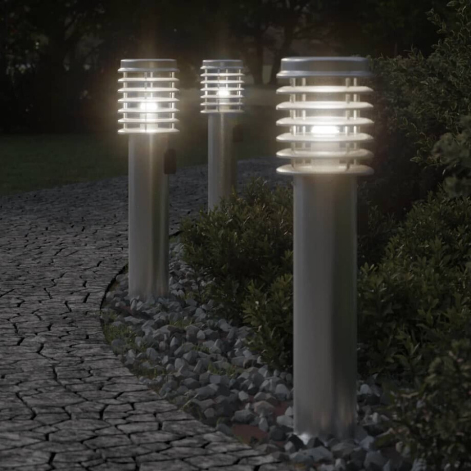 vidaXL Buitenvloerlampen 3 st stopcontact 60 cm roestvrijstaal zilver afbeelding 1