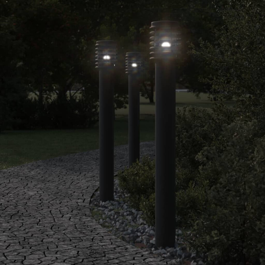 vidaXL Buitenvloerlamp met stopcontact 110 cm roestvrijstaal zwart afbeelding 1