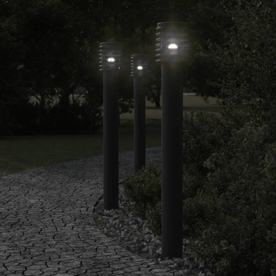 vidaXL Buitenvloerlampen 3 st stopcontact 110 cm roestvrijstaal zwart afbeelding 1