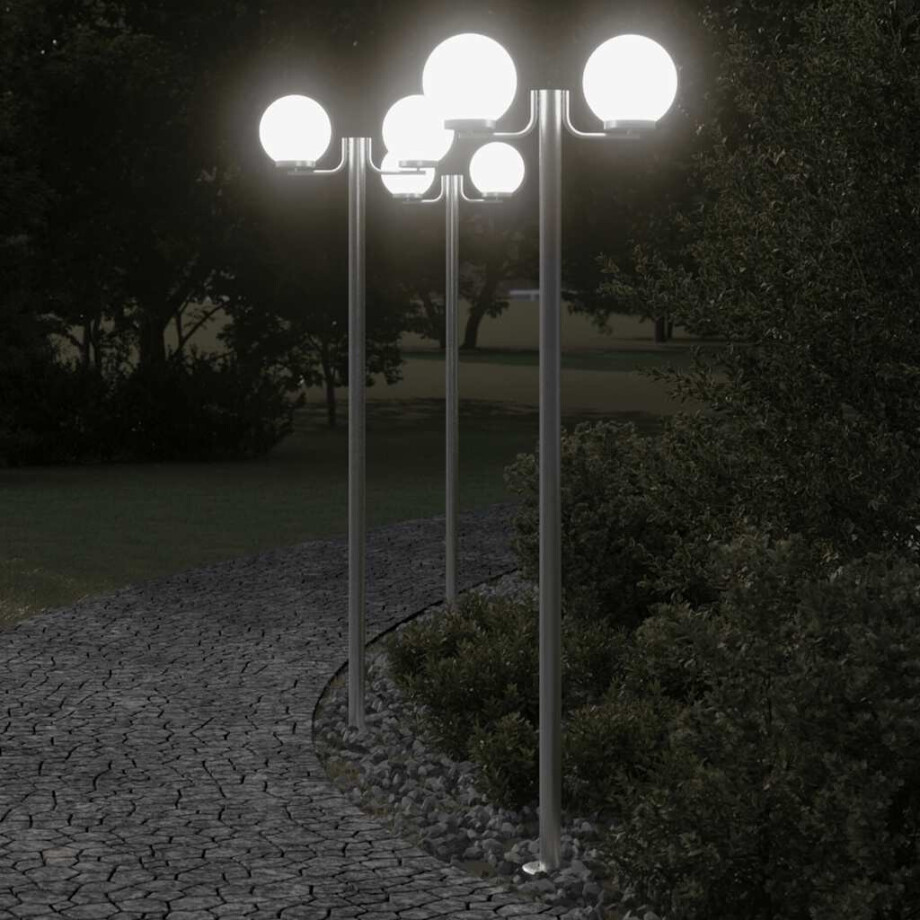 vidaXL Buitenvloerlampen 3 st 215 cm roestvrij staal zilverkleurig afbeelding 1