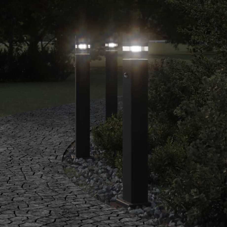 vidaXL Vloerlampen voor buiten 3 st met sensor 80 cm aluminium zwart afbeelding 1