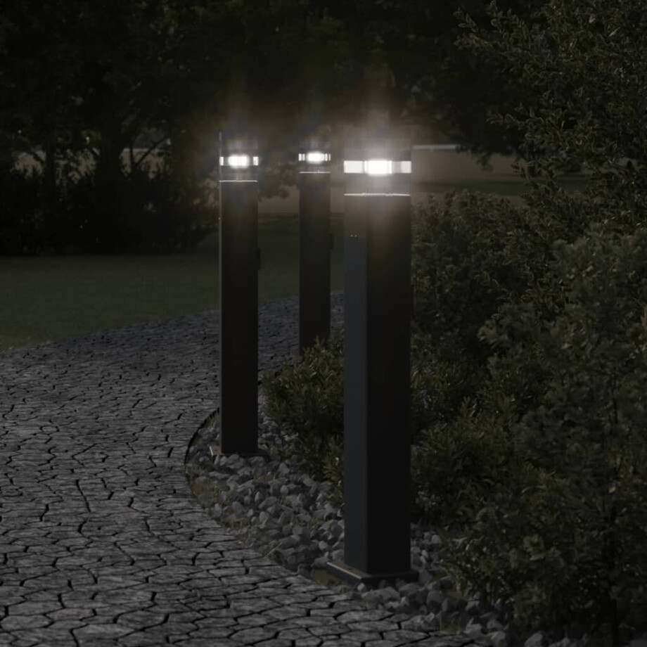 vidaXL Buitenvloerlampen 3 st met stopcontact 80 cm aluminium zwart afbeelding 1
