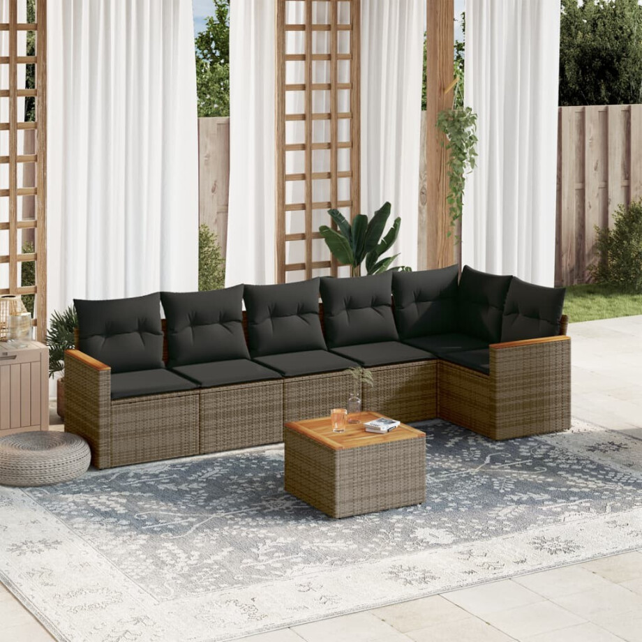 vidaXL 7-delige Loungeset met kussens poly rattan grijs afbeelding 1