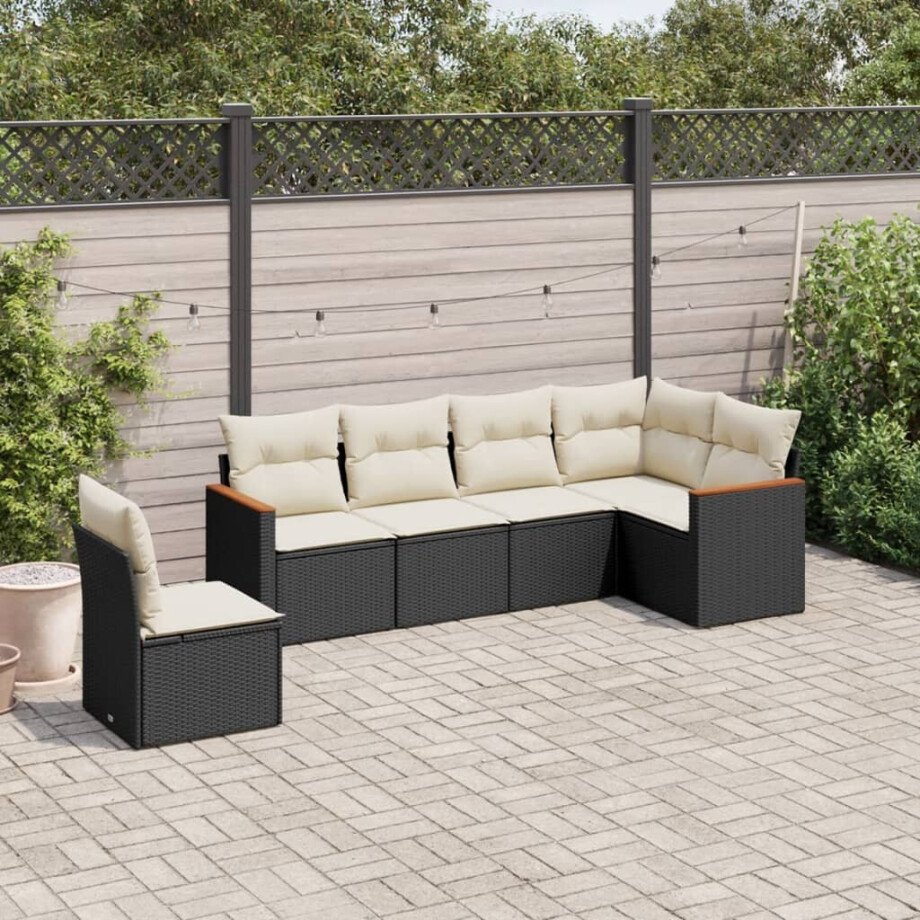 vidaXL 6-delige Loungeset met kussens poly rattan zwart afbeelding 1