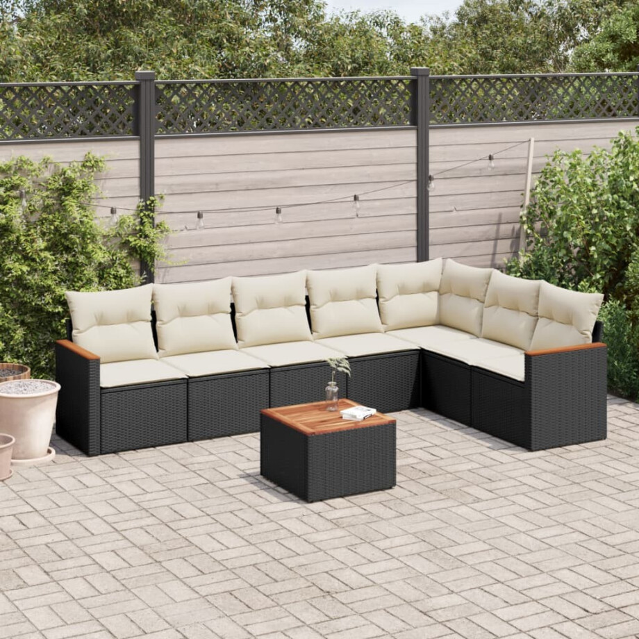 vidaXL 8-delige Loungeset met kussens poly rattan zwart afbeelding 1