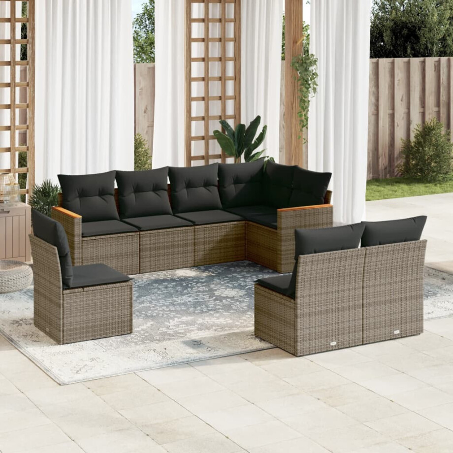 vidaXL 8-delige Loungeset met kussens poly rattan grijs afbeelding 1